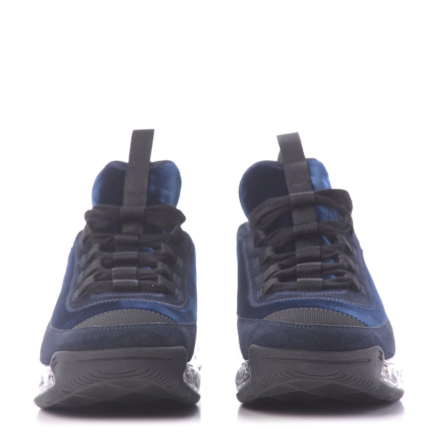 Chanel Suede Calfskin Velvet Grosgrain CC Sneakers 41 Navy Blue Black 2 of 11