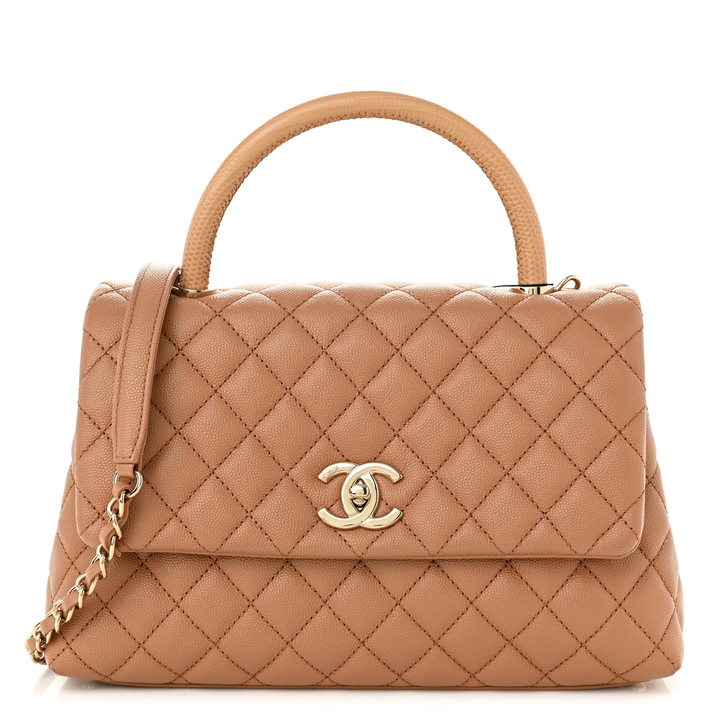 Caviar Quilted Lizard Embossed Small Coco Handle Flap Brown