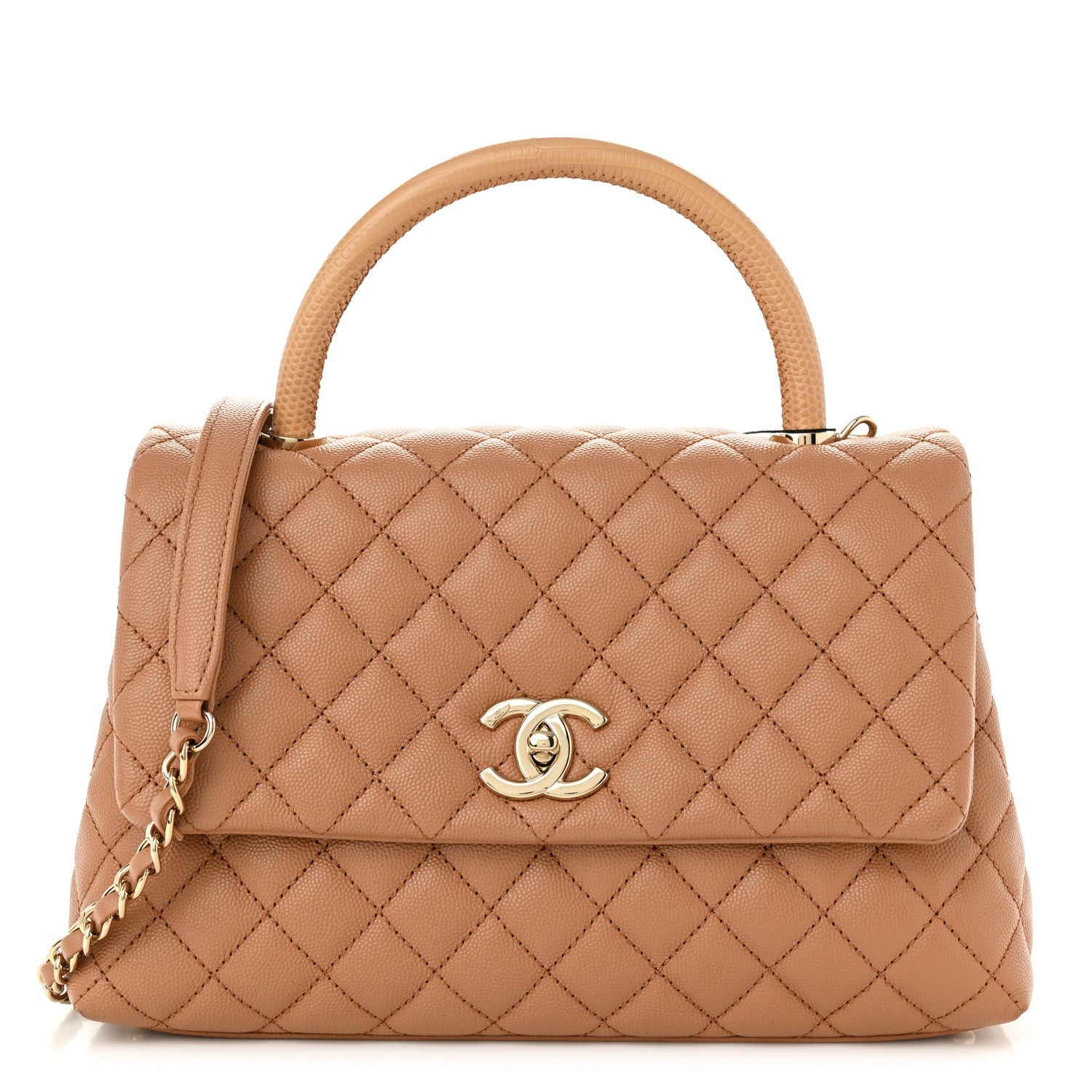Chanel Caviar Quilted Lizard Embossed Small Coco Handle Flap Brown 1 of 10