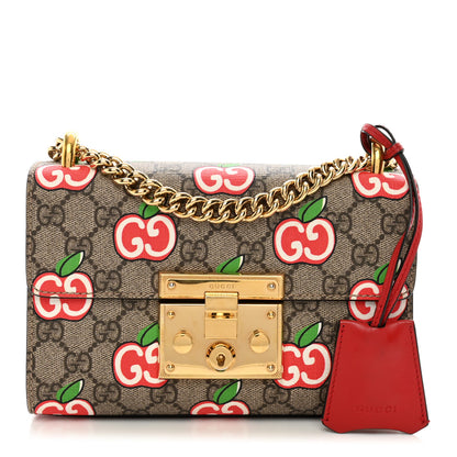 Gucci GG Supreme Monogram Apple Small Padlock Shoulder Bag Beige Multicolor Lobster Red 1 of 13