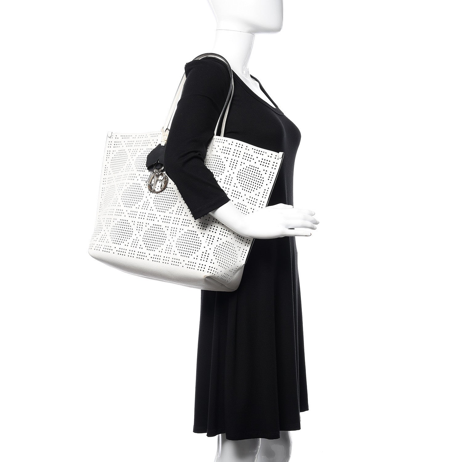 Christian Dior Calfskin Perforated Cannage Dioriva Tote White 2 of 14