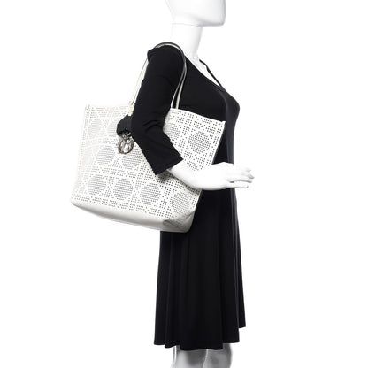 Christian Dior Calfskin Perforated Cannage Dioriva Tote White 2 of 14