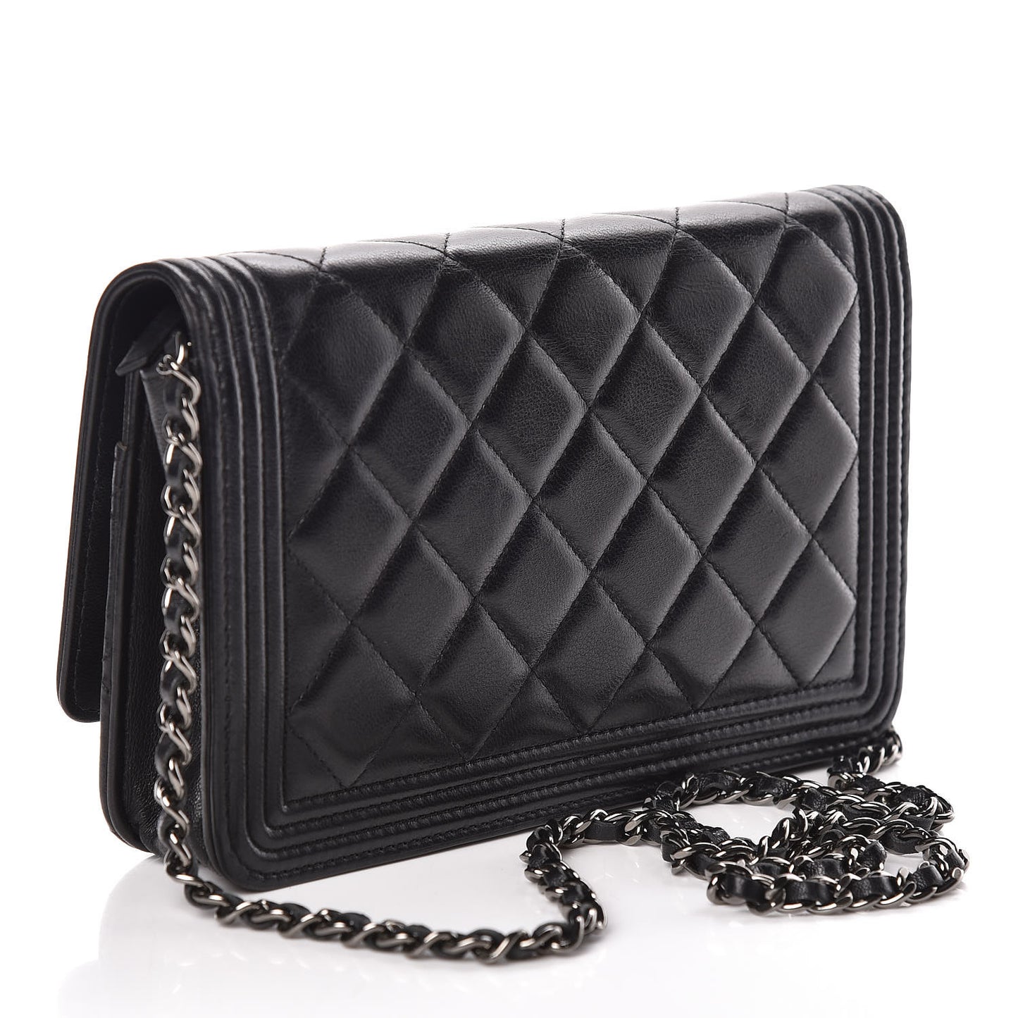 Lambskin Quilted Boy Wallet On Chain WOC Black