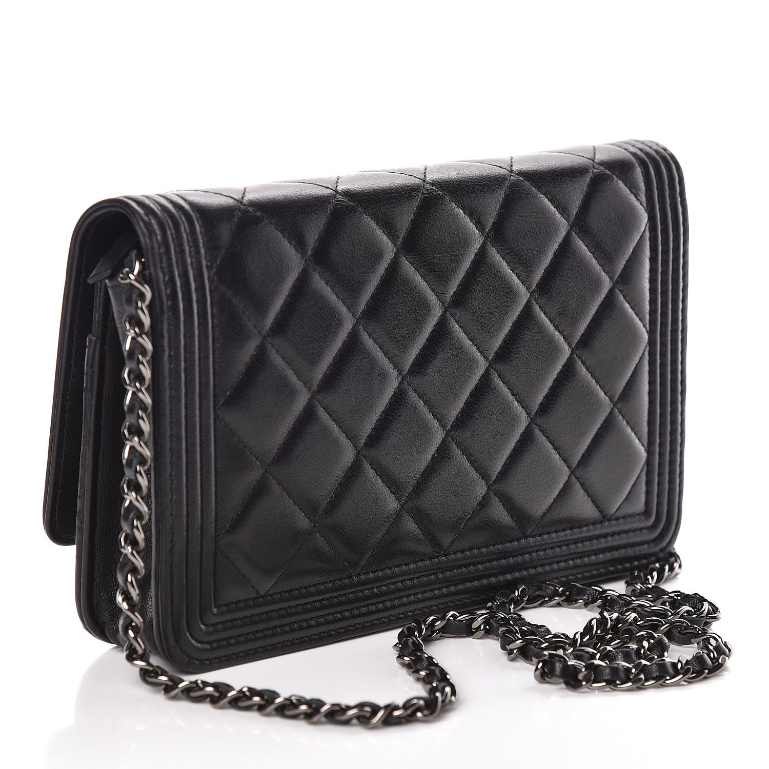 Chanel Lambskin Quilted Boy Wallet On Chain WOC Black 3 of 11
