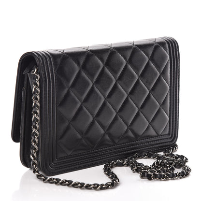 Chanel Lambskin Quilted Boy Wallet On Chain WOC Black 3 of 11
