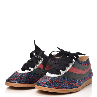 Gucci Lurex Calfskin Web GG Monogram Mens Falacer Sneakers 7 Iridescent Blue Iridescent Red Silver 3 of 11