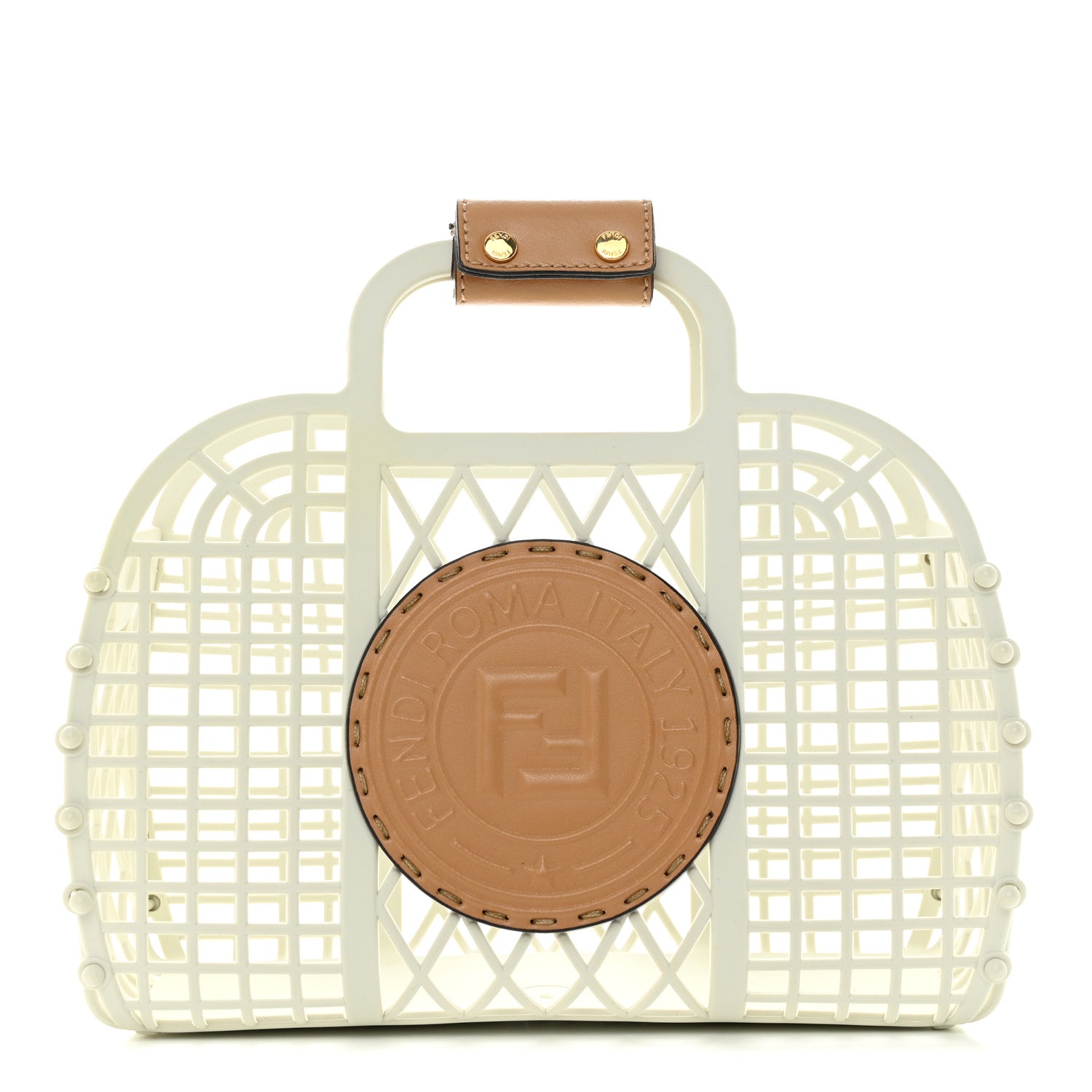 Fendi Recycled Plastic Vitello Liberty Matte Small Fendi Basket White Ice Miele Scuro 1 of 12