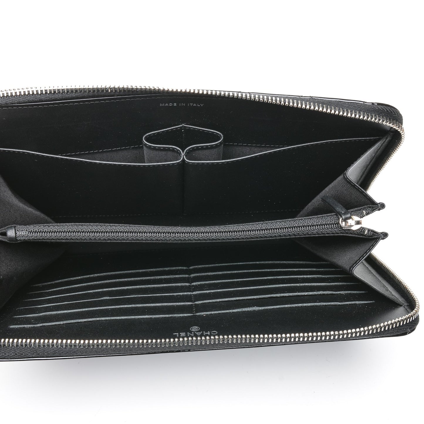 Patent Quilted Zipped Clutch Black