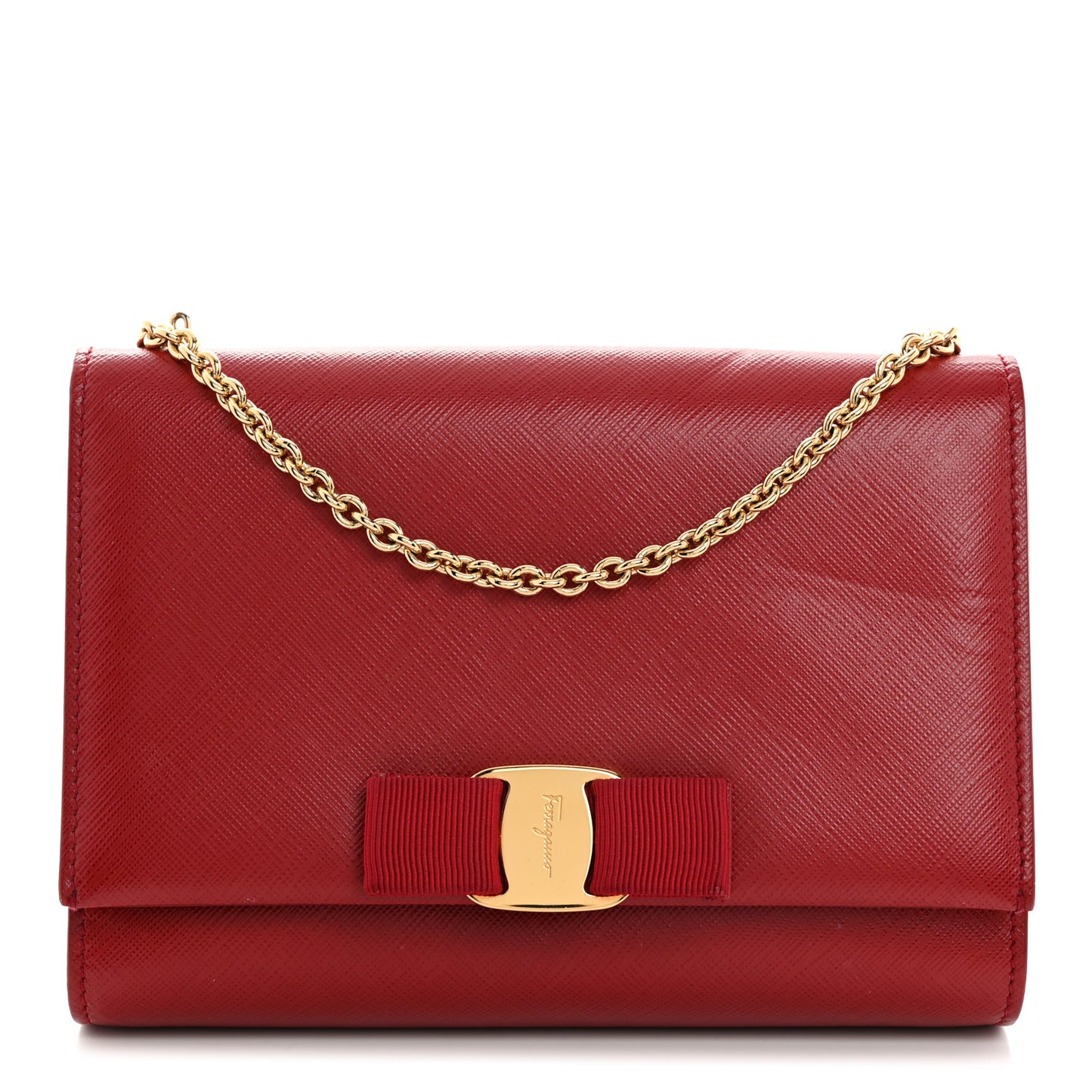 Printed Calfskin  Mini Miss Vara Bow Chain Bag Rosso