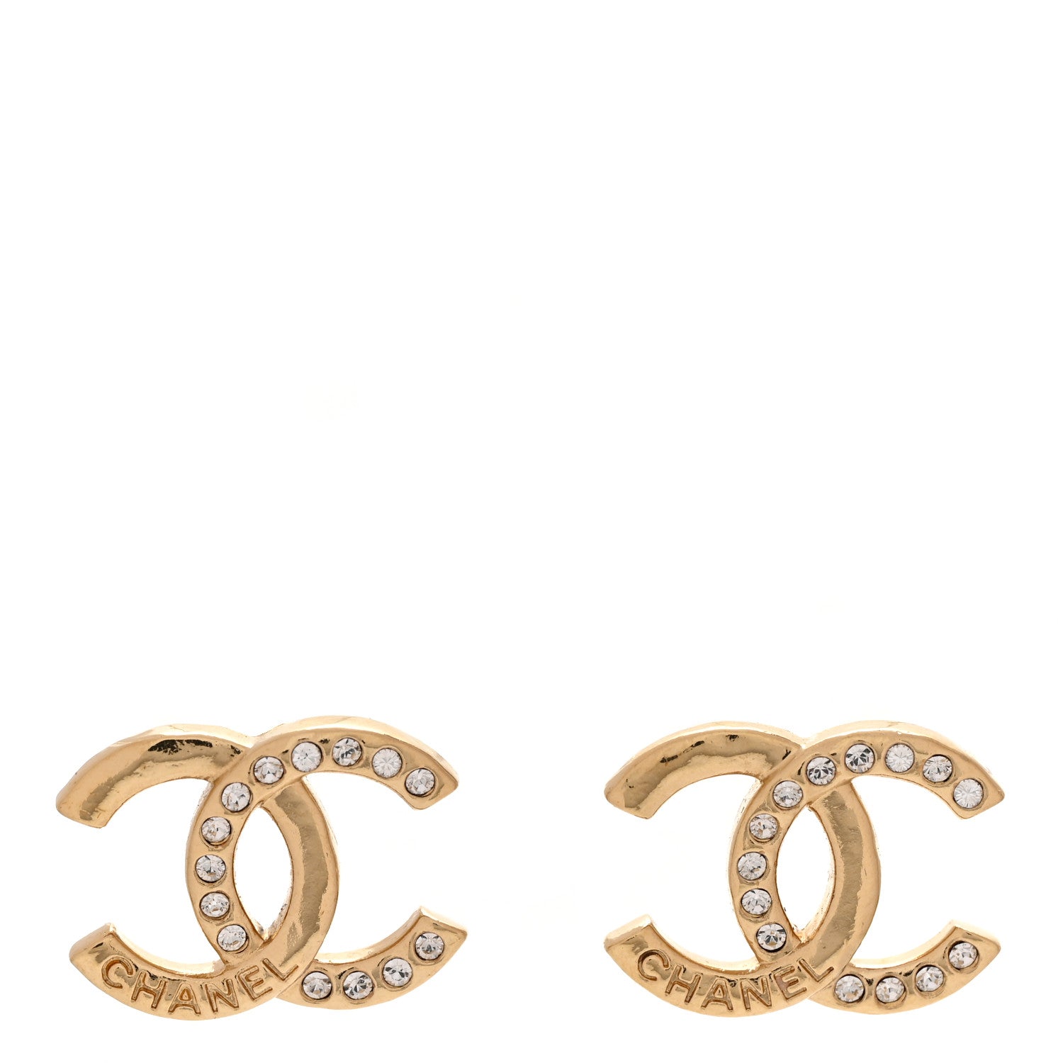 Chanel Crystal CC Logo Earrings Gold 1 of 4