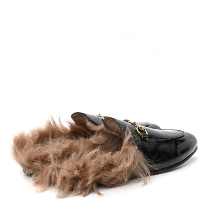 Gucci Patent Fur Womens Princetown Slippers 37 Black Natural 4 of 7
