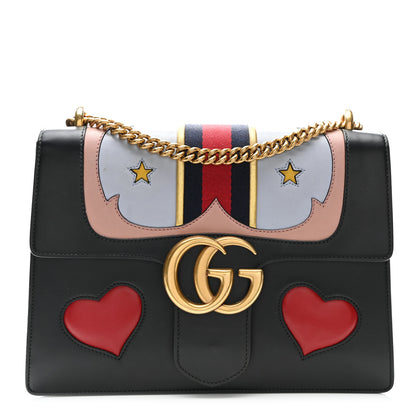 Gucci Calfskin Web Heart Medium GG Marmont Chain Handle Bag Black 1 of 14
