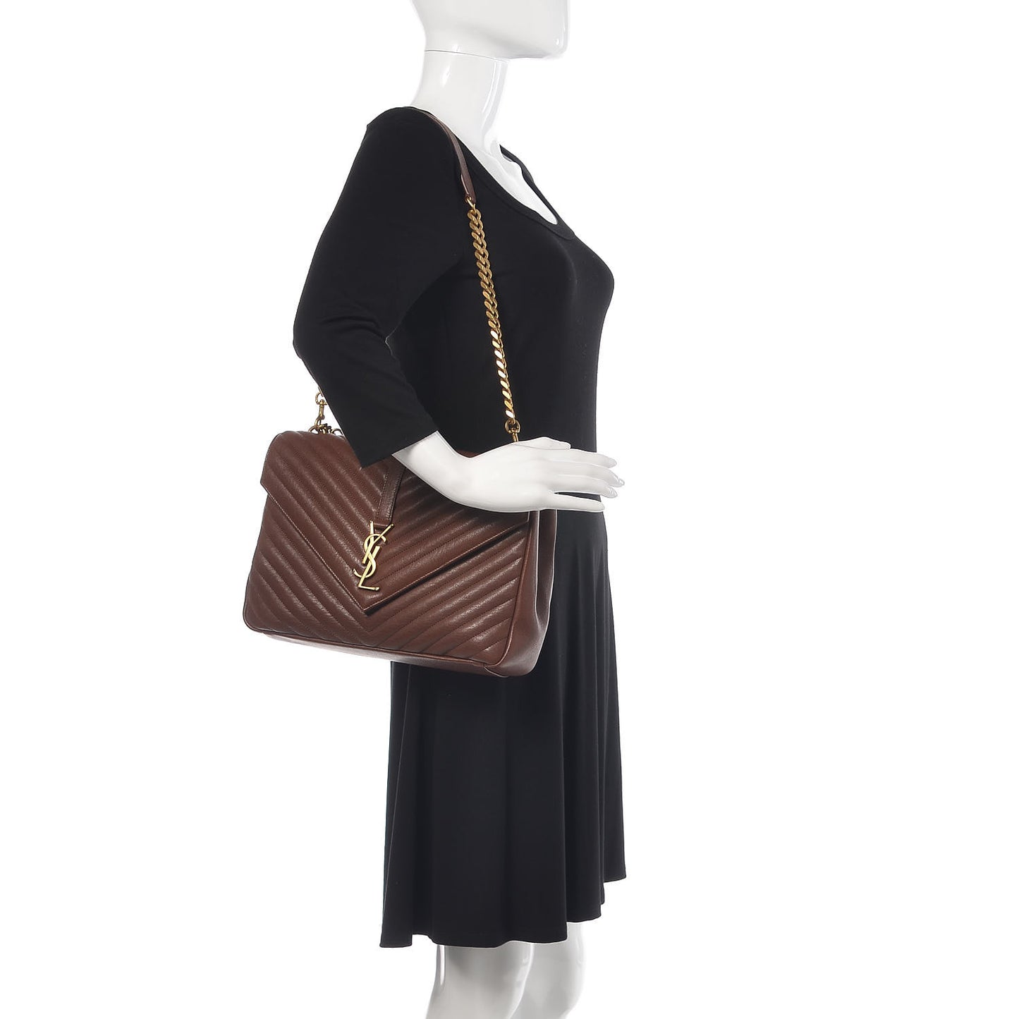 Sheepskin Matelasse Chevron Monogram Large College Satchel Brandy Old