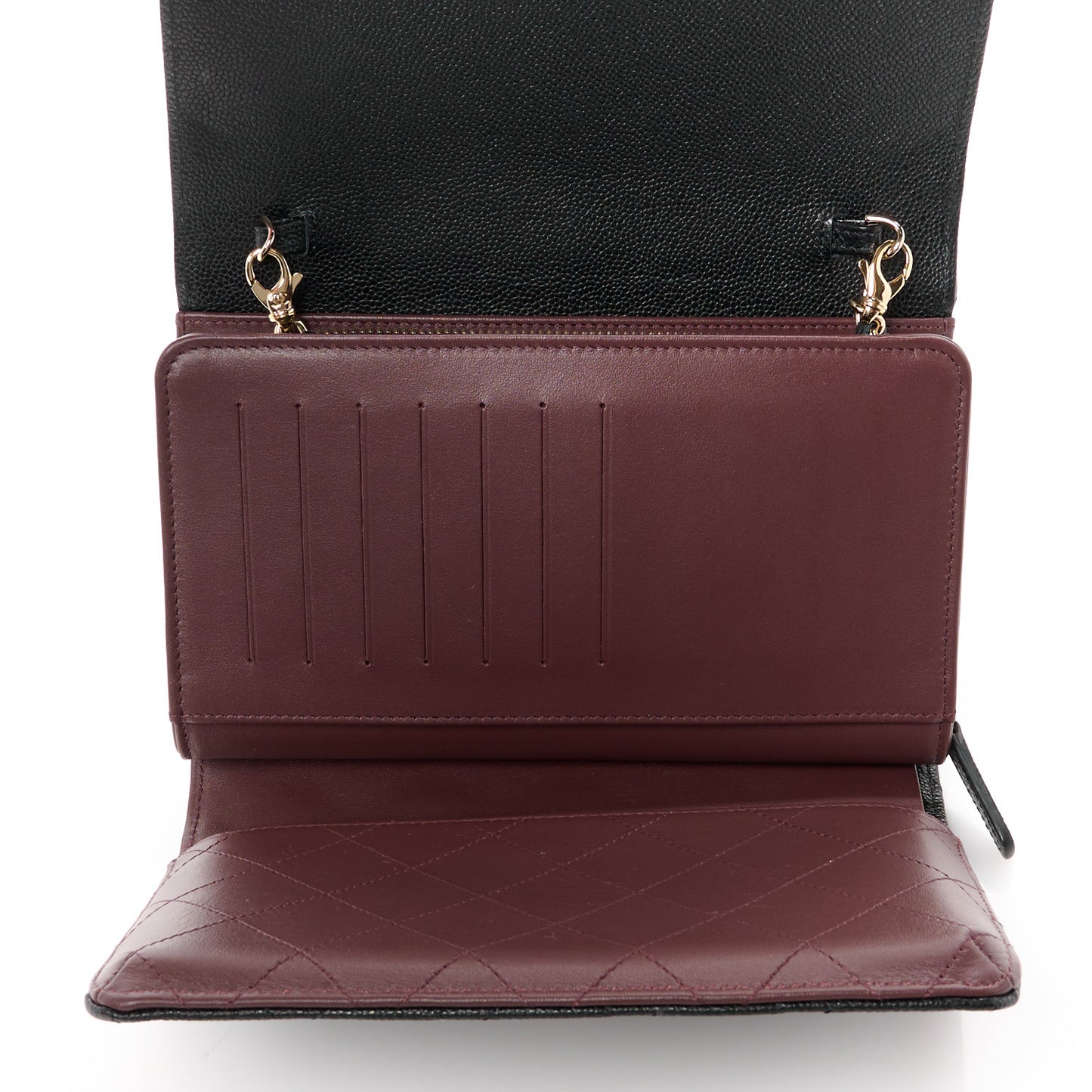 Caviar Quilted Compact Wallet On Chain WOC Black