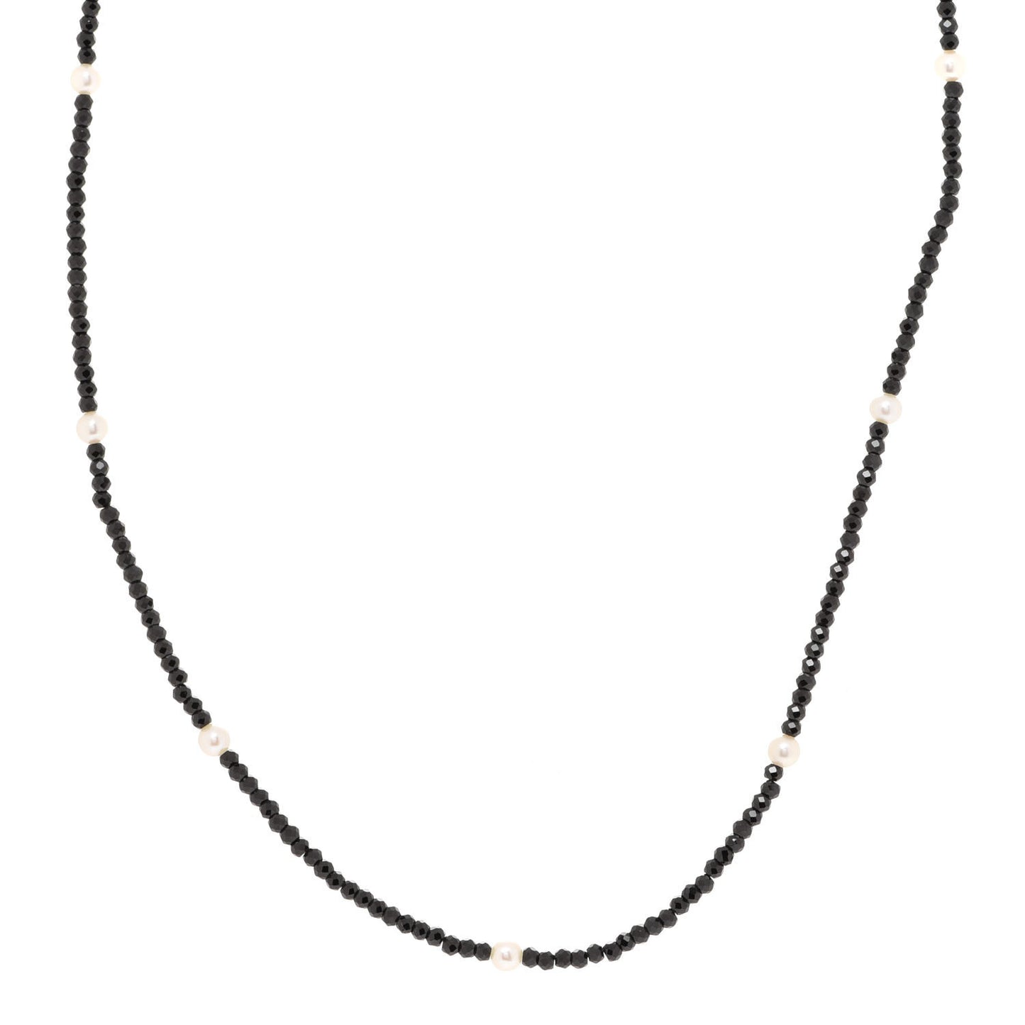 Sterling Silver Black Spinel Pearl Ziegfeld Bead Necklace