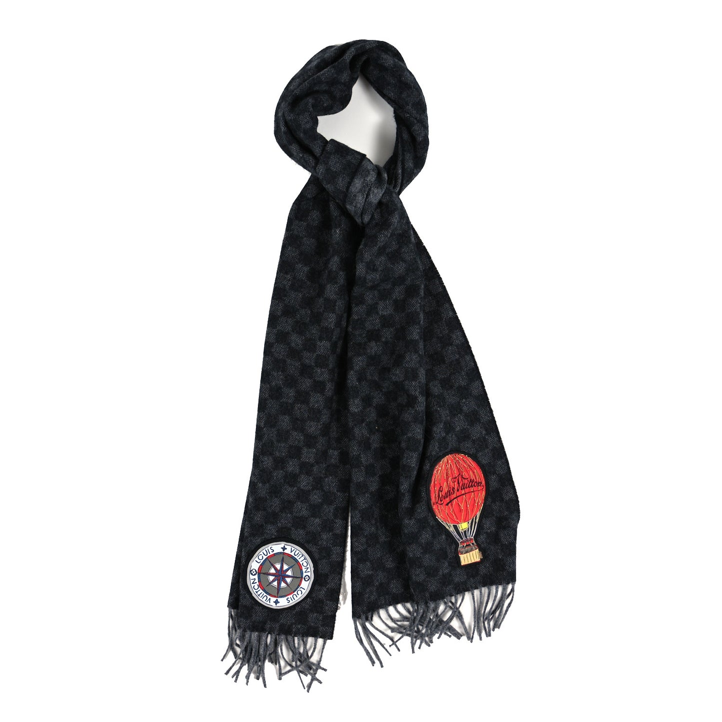 Wool Alpaca Damier Graphite Map Scarf Black