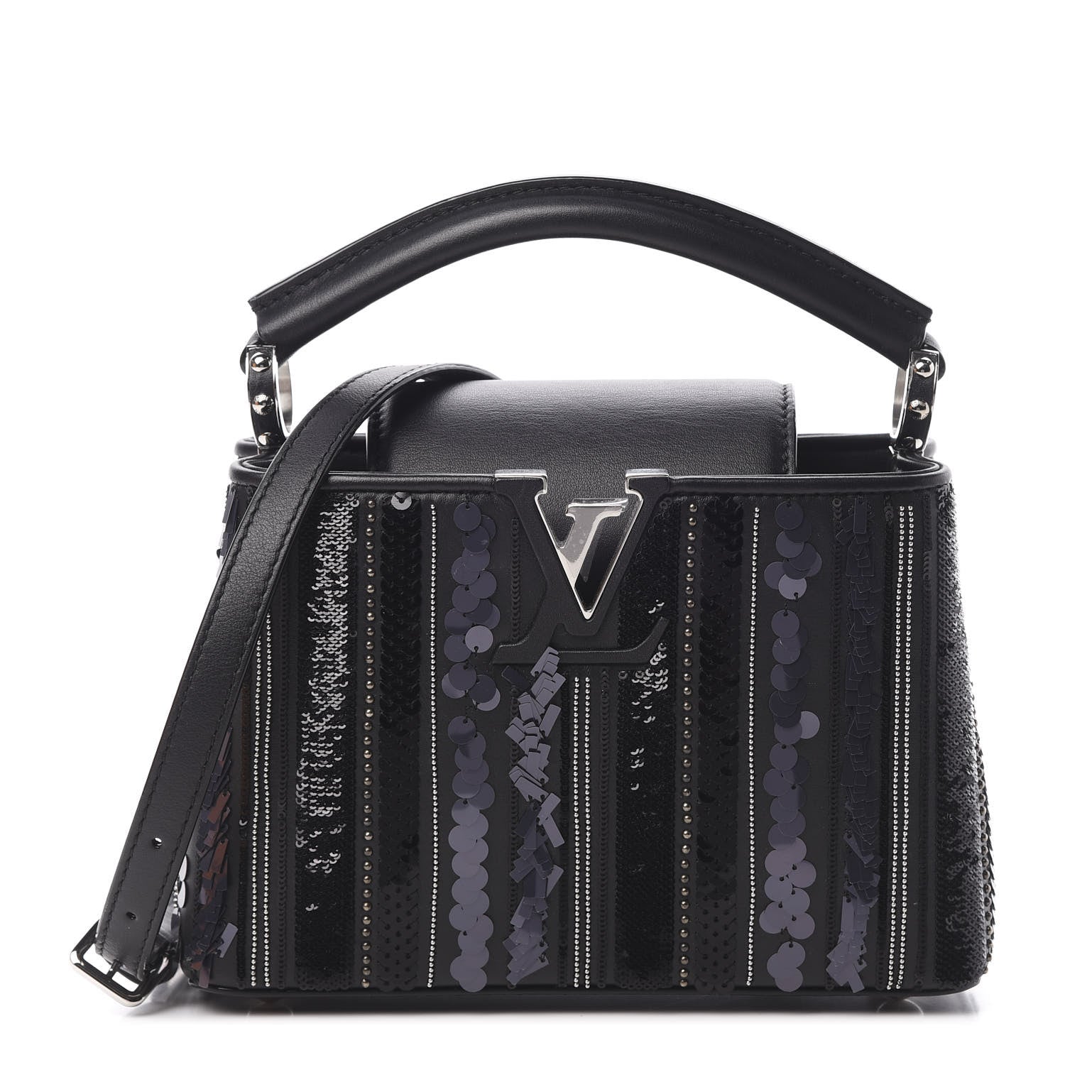 Louis Vuitton Calfskin Sequin Beaded Capucines Mini Black 1 of 11
