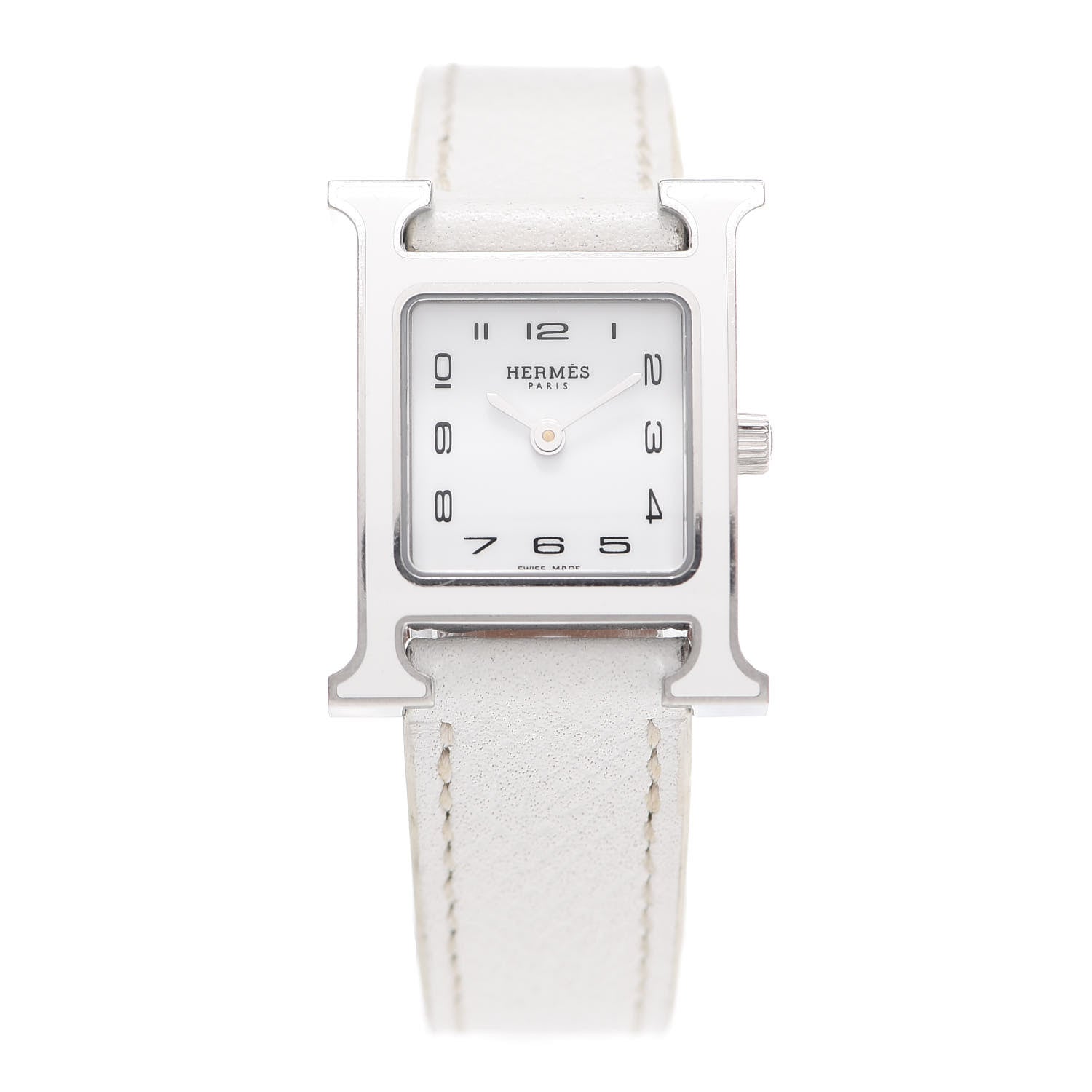 Hermes Stainless Steel Epsom Lacquer 21mm Heure H Hour Quartz Watch Blanc 1 of 4