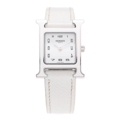Hermes Stainless Steel Epsom Lacquer 21mm Heure H Hour Quartz Watch Blanc 1 of 4
