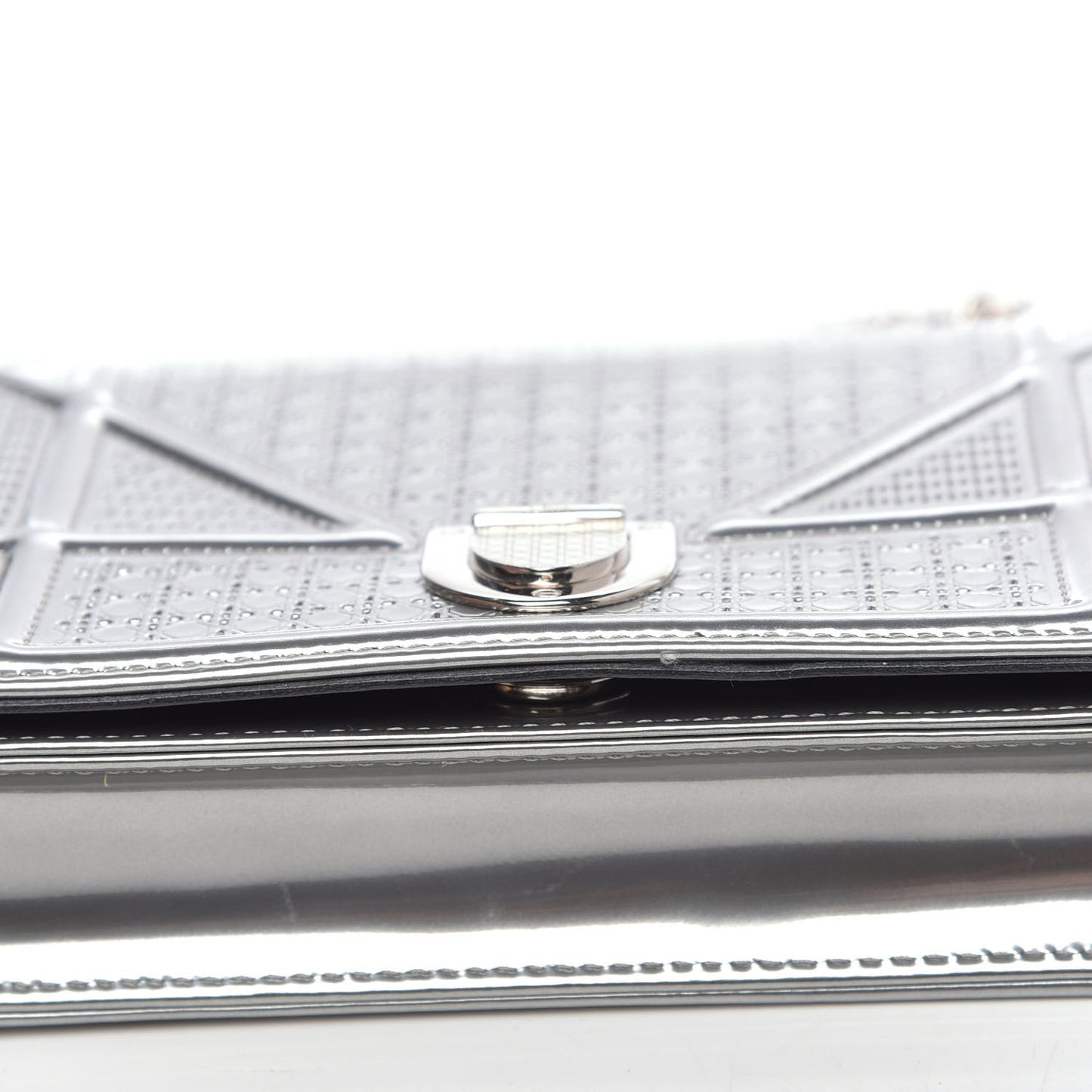Metallic Patent Micro-Cannage Diorama Wallet on Chain Pouch Silver