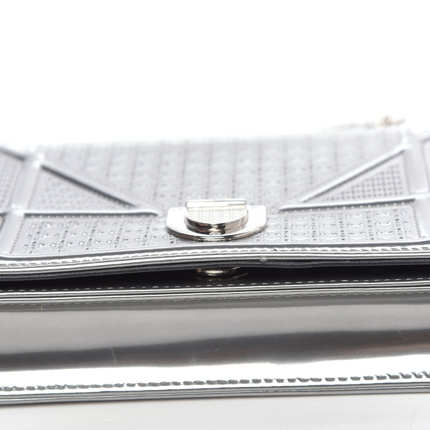 Christian Dior Metallic Patent Micro-Cannage Diorama Wallet on Chain Pouch Silver 8 of 10