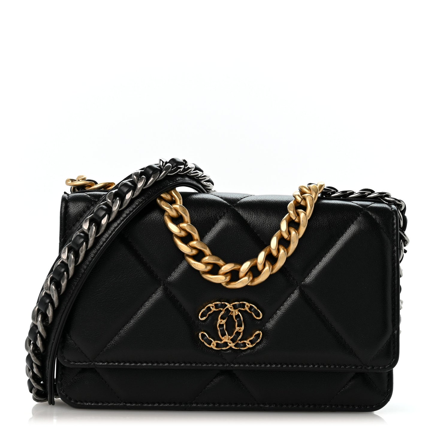 Lambskin Quilted Chanel 19 Wallet On Chain WOC Black