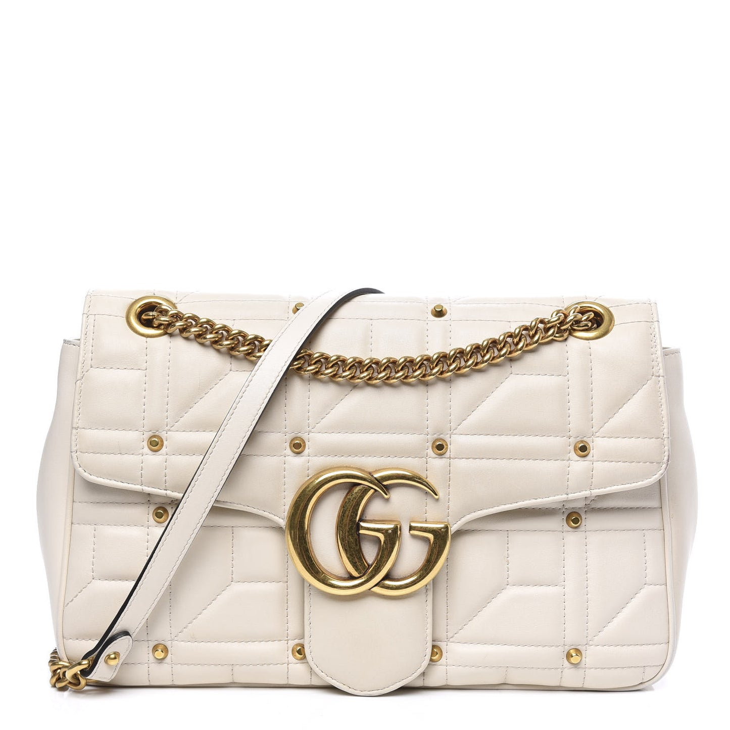Calfskin Matelasse Studded Medium GG Marmont Shoulder Bag White