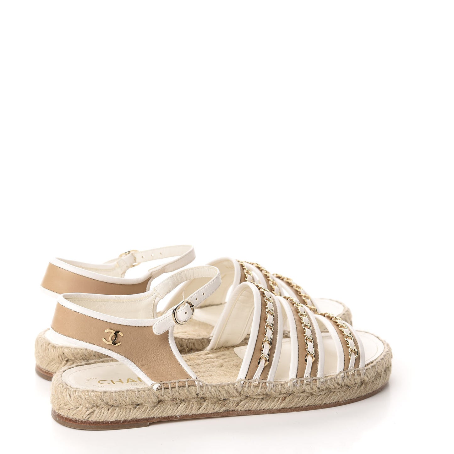 Lambskin Chain Espadrille Sandals 41 Beige White