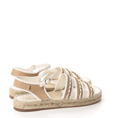 Chanel Lambskin Chain Espadrille Sandals 41 Beige White 4 of 13