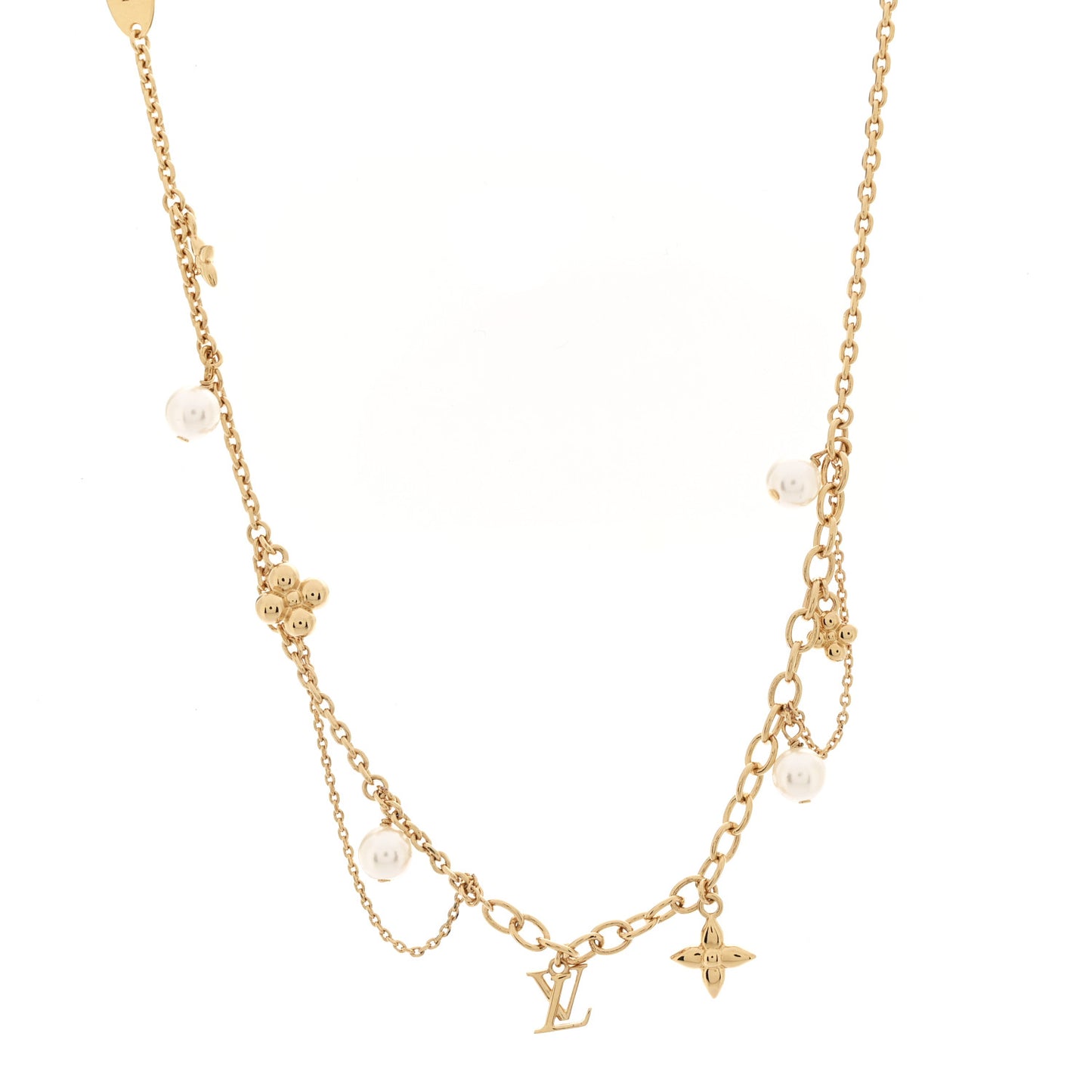 Metal Blooming Pearls Necklace Gold