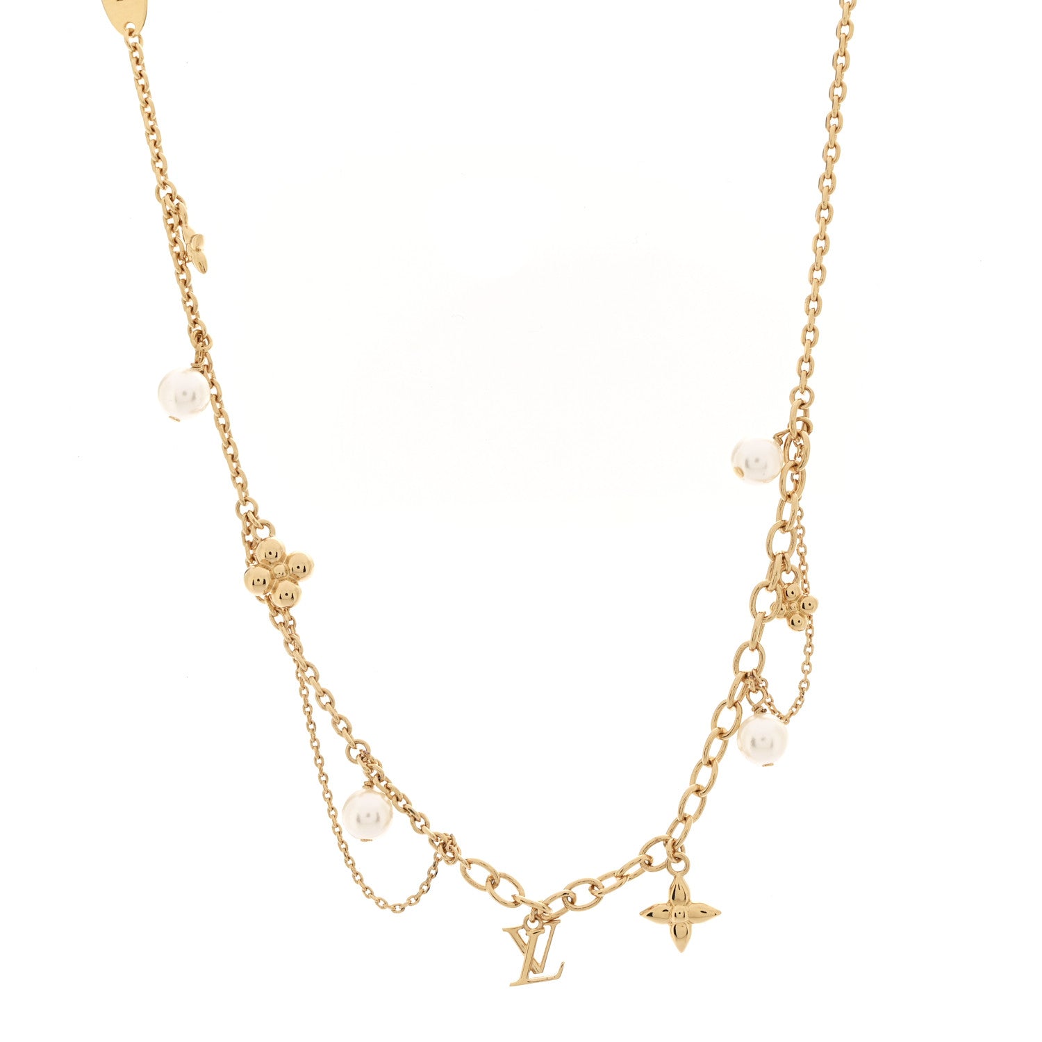 Louis Vuitton Metal Blooming Pearls Necklace Gold 4 of 7