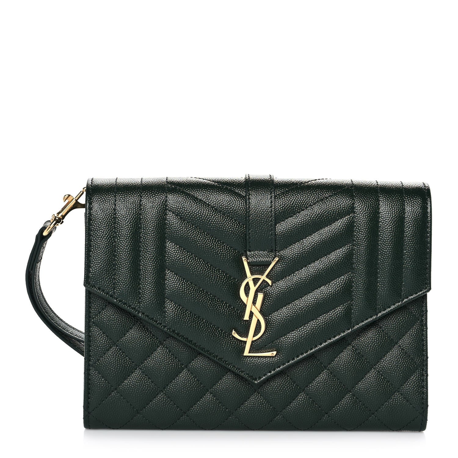 Saint Laurent Grain De Poudre Textured Mixed Matelasse Triquilt Monogram Clutch Vert Fonce 1 of 10