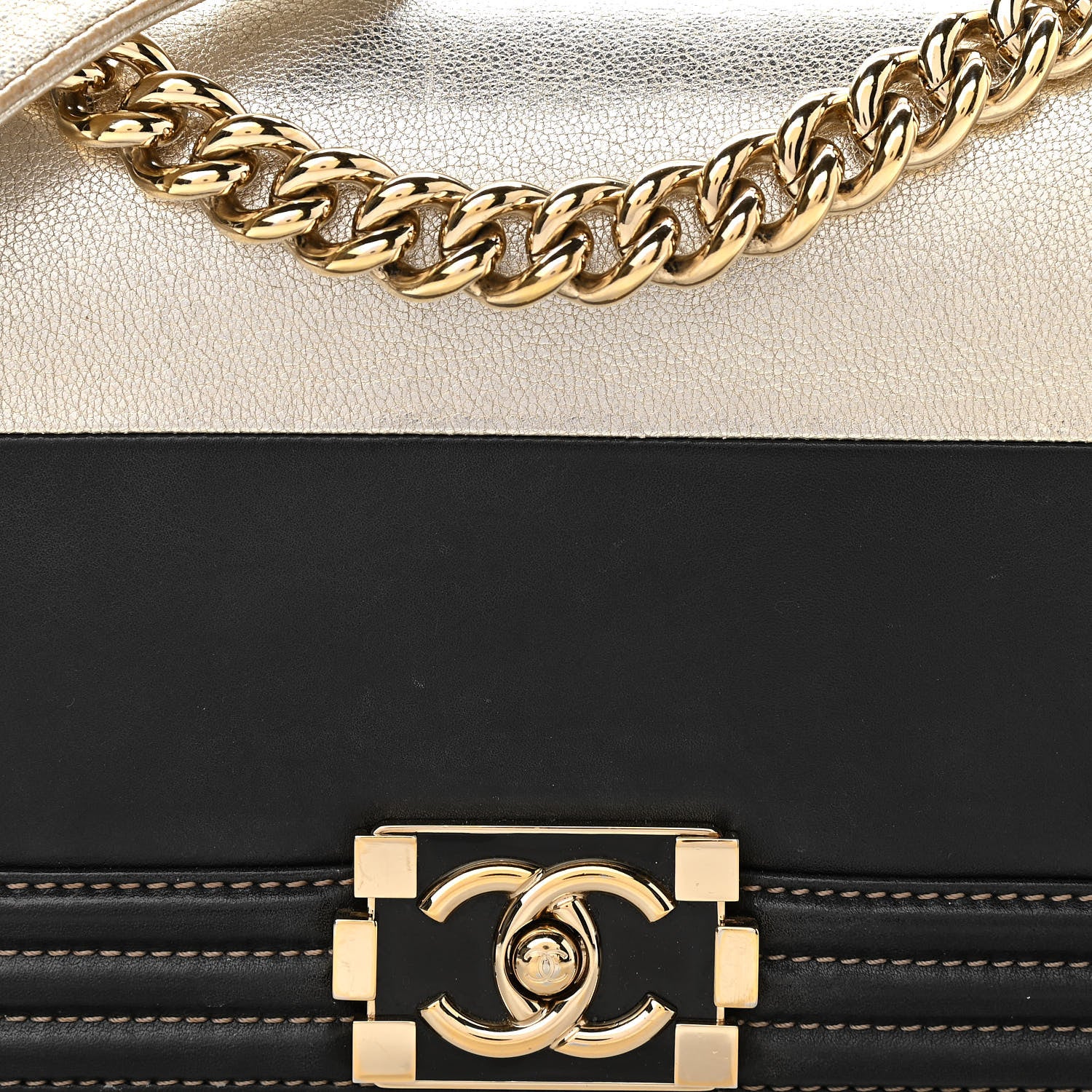 Chanel Metallic Goatskin Calfskin Medium Boy Flap Gold Black 8 of 16