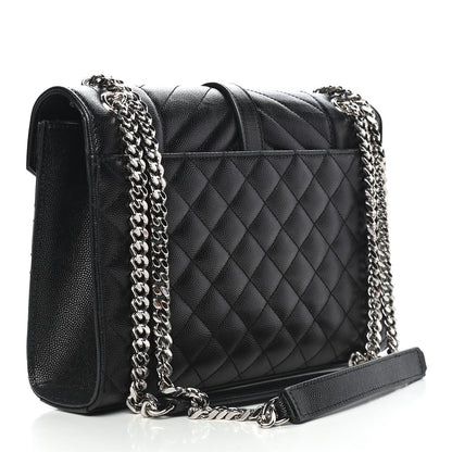 Saint Laurent Grain De Poudre Textured Mixed Matelasse Triquilt Medium Monogram Satchel Black 3 of 9