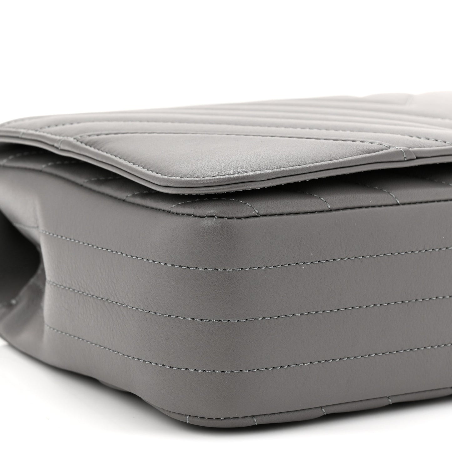Calfskin Chevron Quilted Large Statement Flap Grey