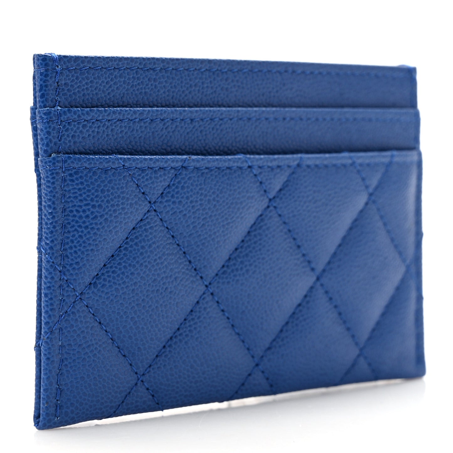 Caviar Quilted Studded CC Card Holder Blue