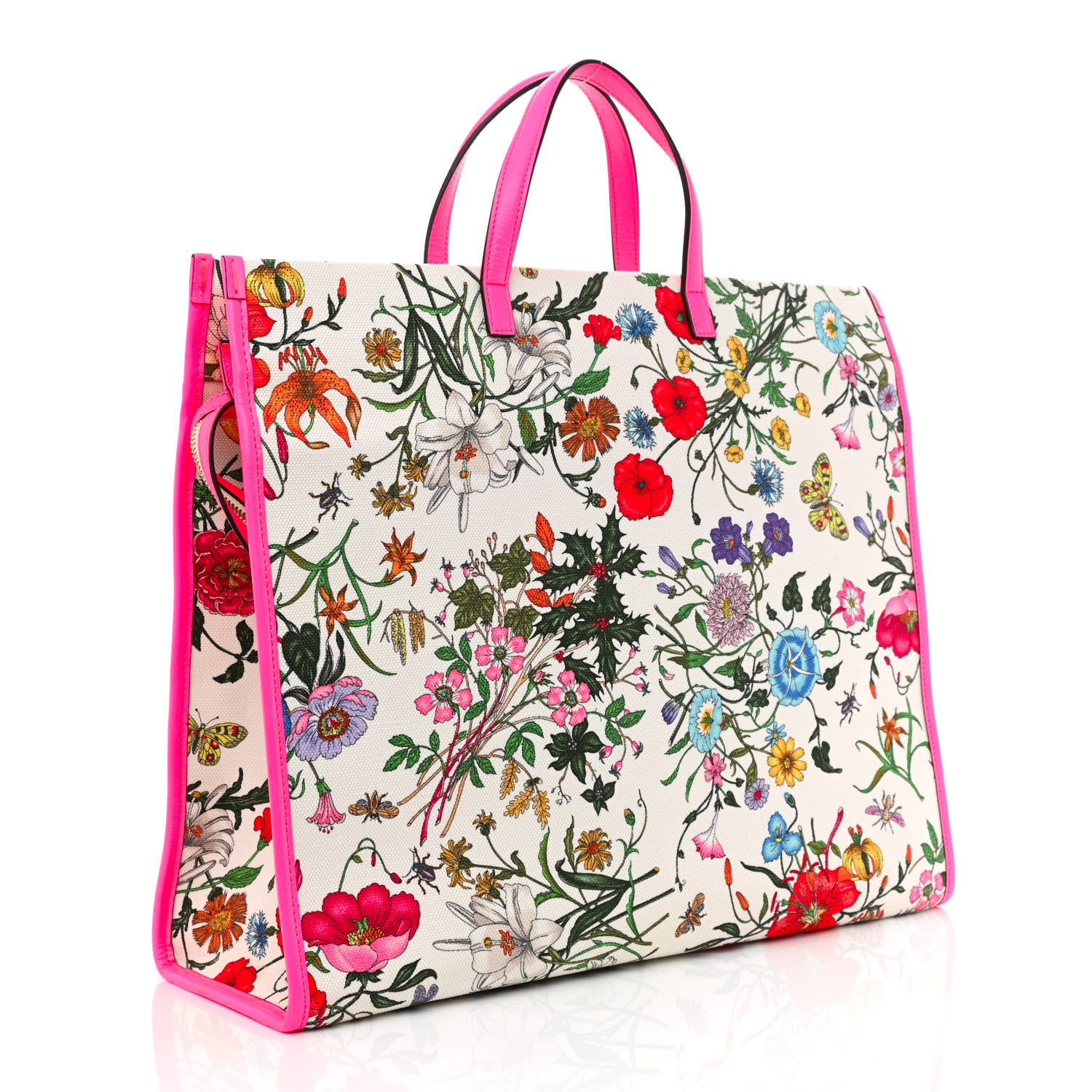 Gucci Canvas Large Flora Tote Pink Multicolor Fuchsia 3 of 10