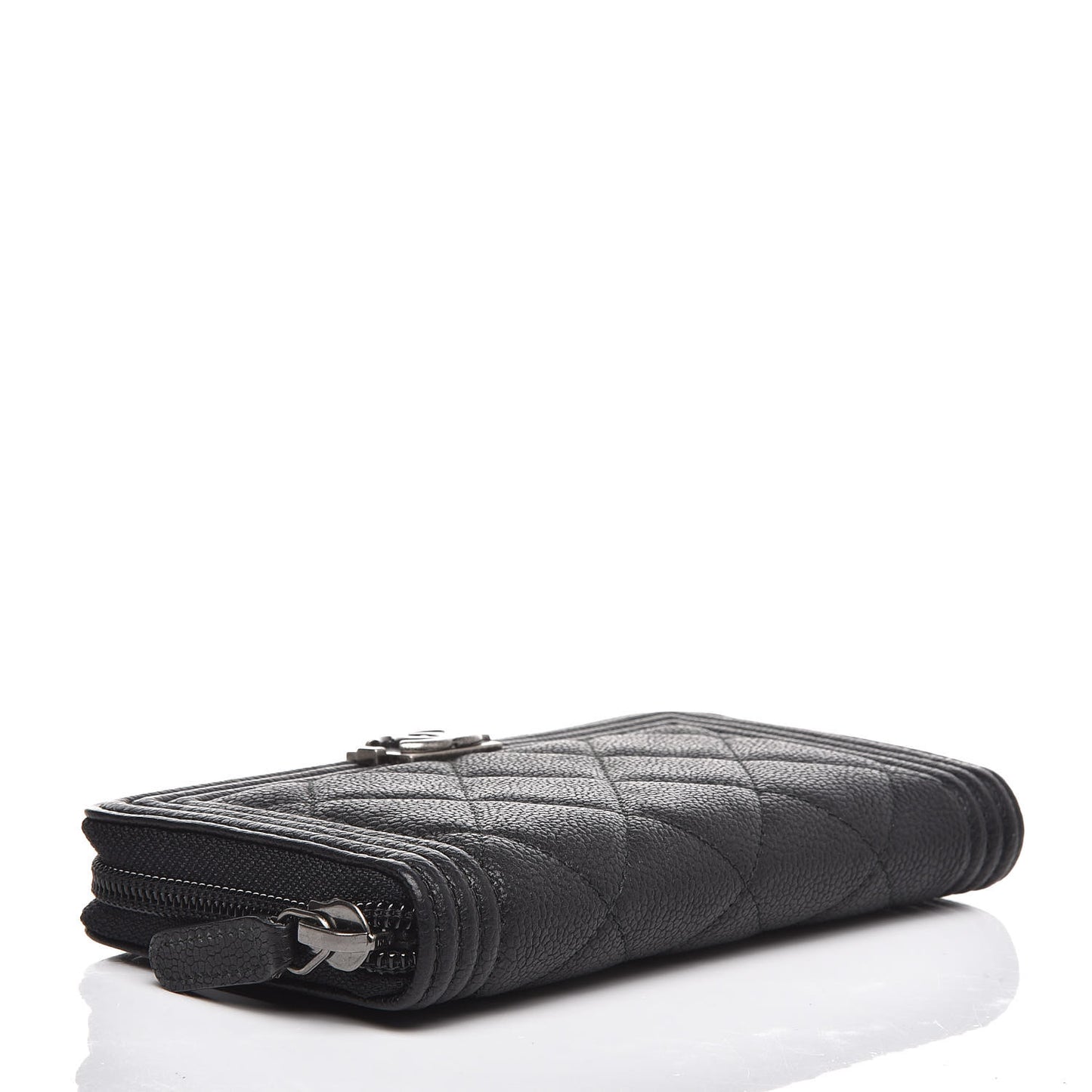 Caviar Quilted Small Boy Zip Around Wallet Black