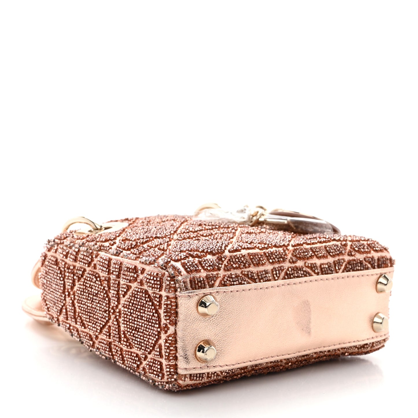 Lambskin Cannage Beaded Embroidery Micro Lady Dior Rose Gold