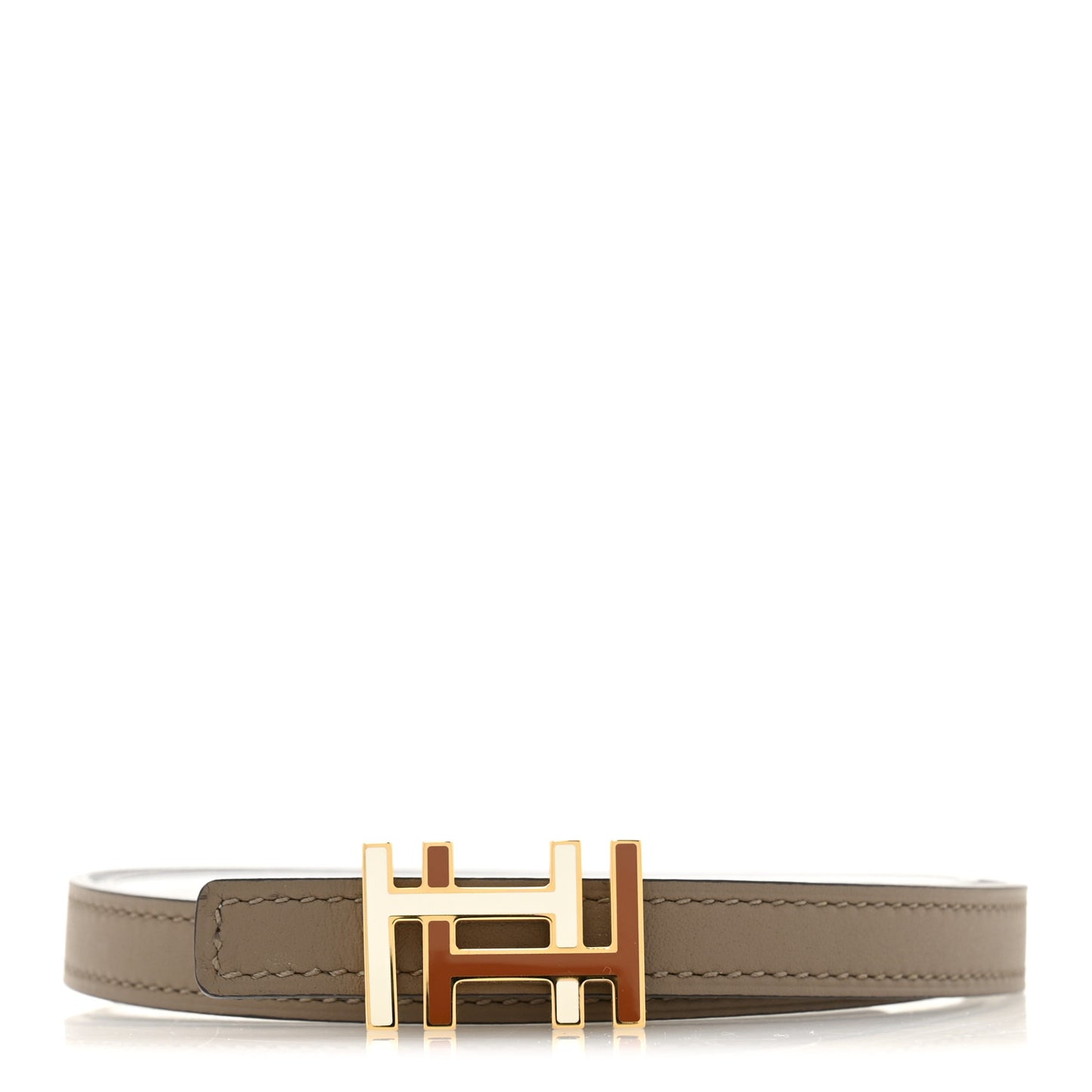 Swift Epsom Lacquered Metal 13mm Au Carre Double H Belt 70 28 Etoupe White