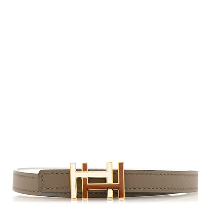 Hermes Swift Epsom Lacquered Metal 13mm Au Carre Double H Belt 70 28 Etoupe White 1 of 6