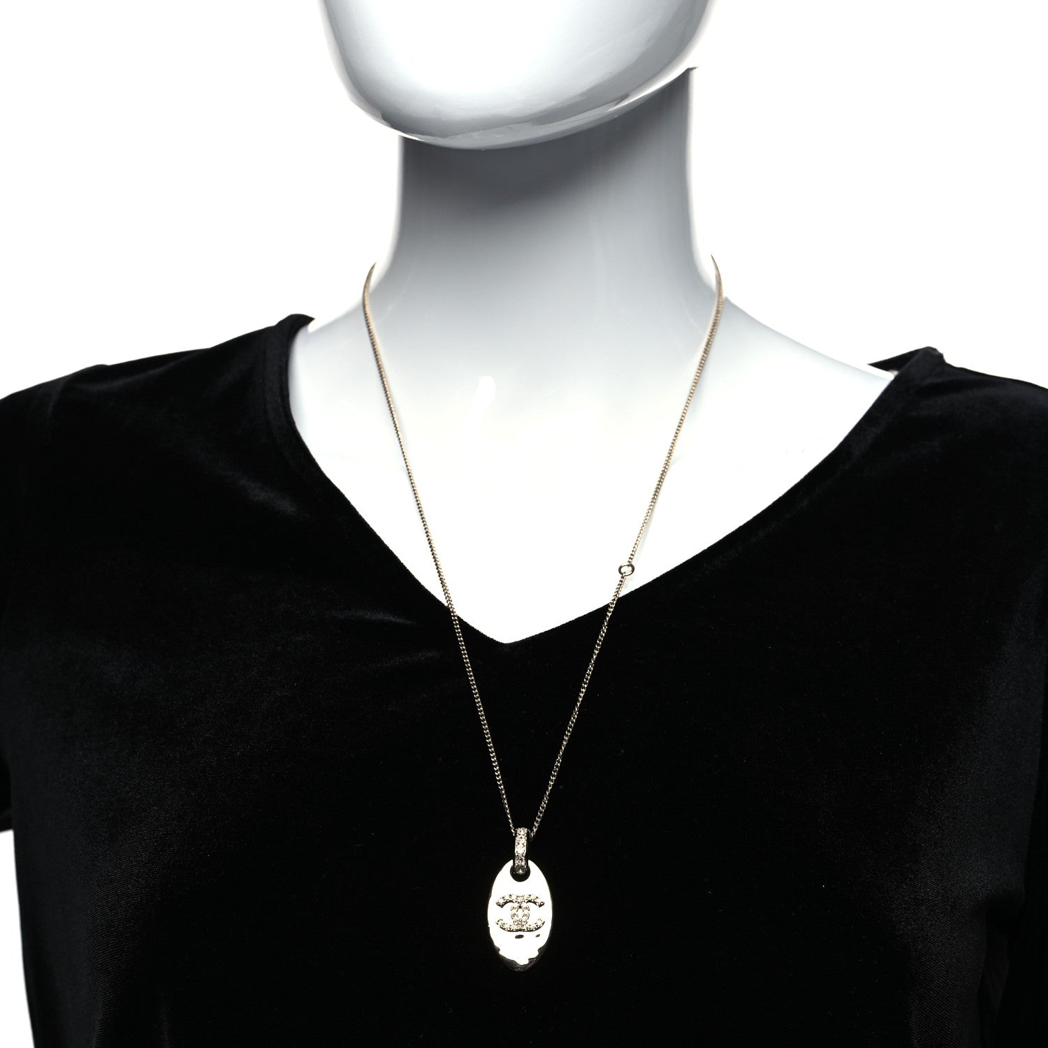 Chanel Crystal CC Medallion Necklace Gold 2 of 5
