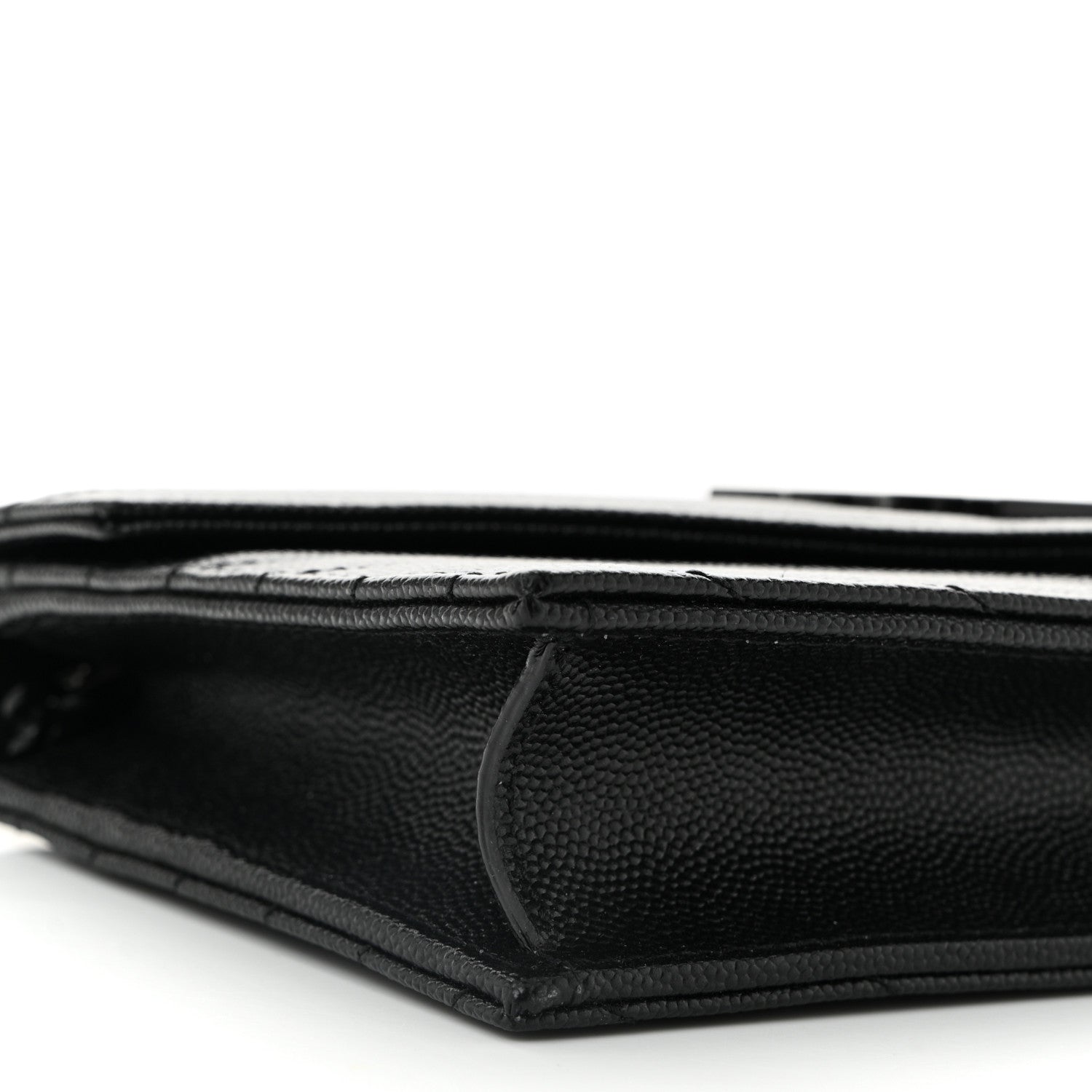 Saint Laurent Grain De Poudre Matelasse Chevron Monogram Monochrome Envelope Chain Wallet Black 8 of 10