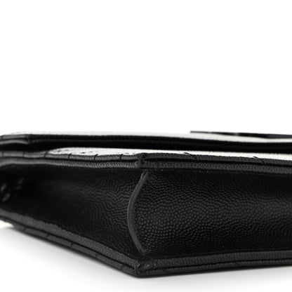 Saint Laurent Grain De Poudre Matelasse Chevron Monogram Monochrome Envelope Chain Wallet Black 8 of 10