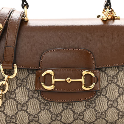 Gucci GG Supreme Monogram Azalea Calfskin Mini Horsebit 1955 Top Handle Flap Bag Beige Ebony Brown Sugar 8 of 10