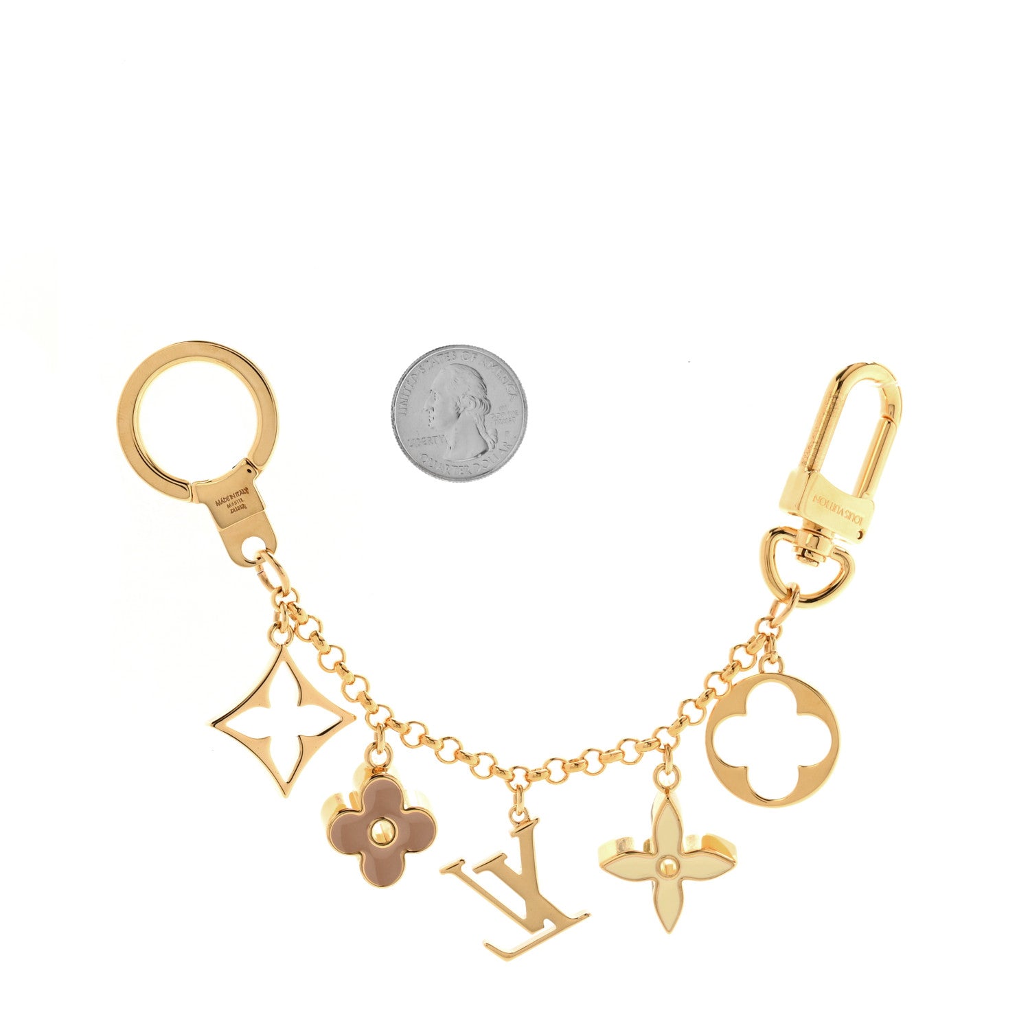 Louis Vuitton Brass Enamel Fleur De Monogram Bag Charm Chain Gold 2 of 5