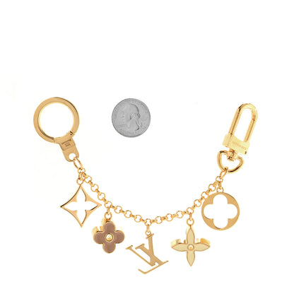 Louis Vuitton Brass Enamel Fleur De Monogram Bag Charm Chain Gold 2 of 5