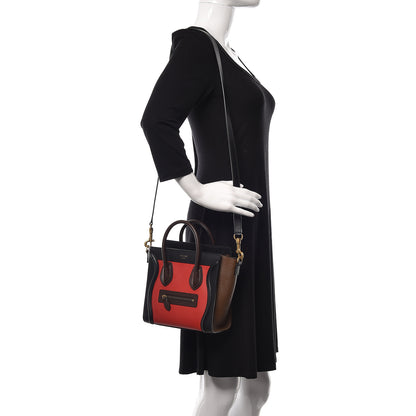 Celine Calfskin Bullhide Nano Tri-Color Luggage Bright Red 2 of 9