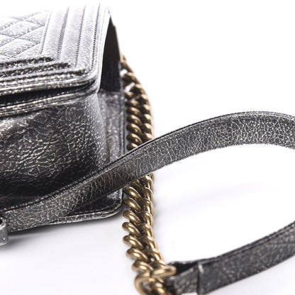 Chanel Cracked Metallic Calfskin Quilted Medium Boy Flap Dark Silver 12 of 16