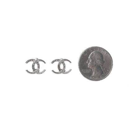 Chanel Crystal Textured CC Earrings Silver Grey 2 of 5